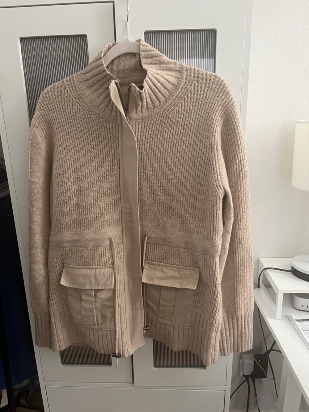 Simply Vera Vera Wang Neutral Beige Ribbed Zip Cardigan